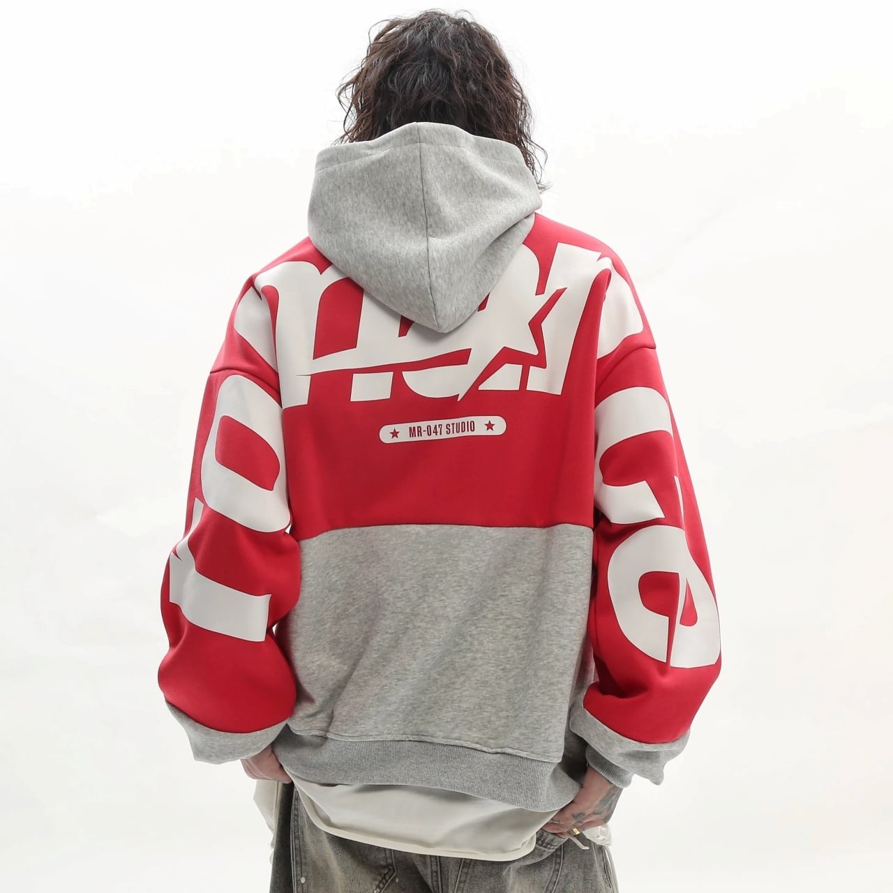 カラーブロックバックグラフィックルーズフォルムフーディ 1col A00436