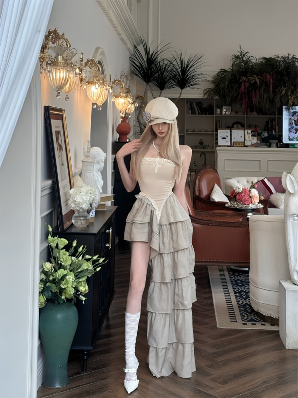 #お呼ばれコーデ|アシンメトリリファインドレスライクロングオフショルダーワンピース