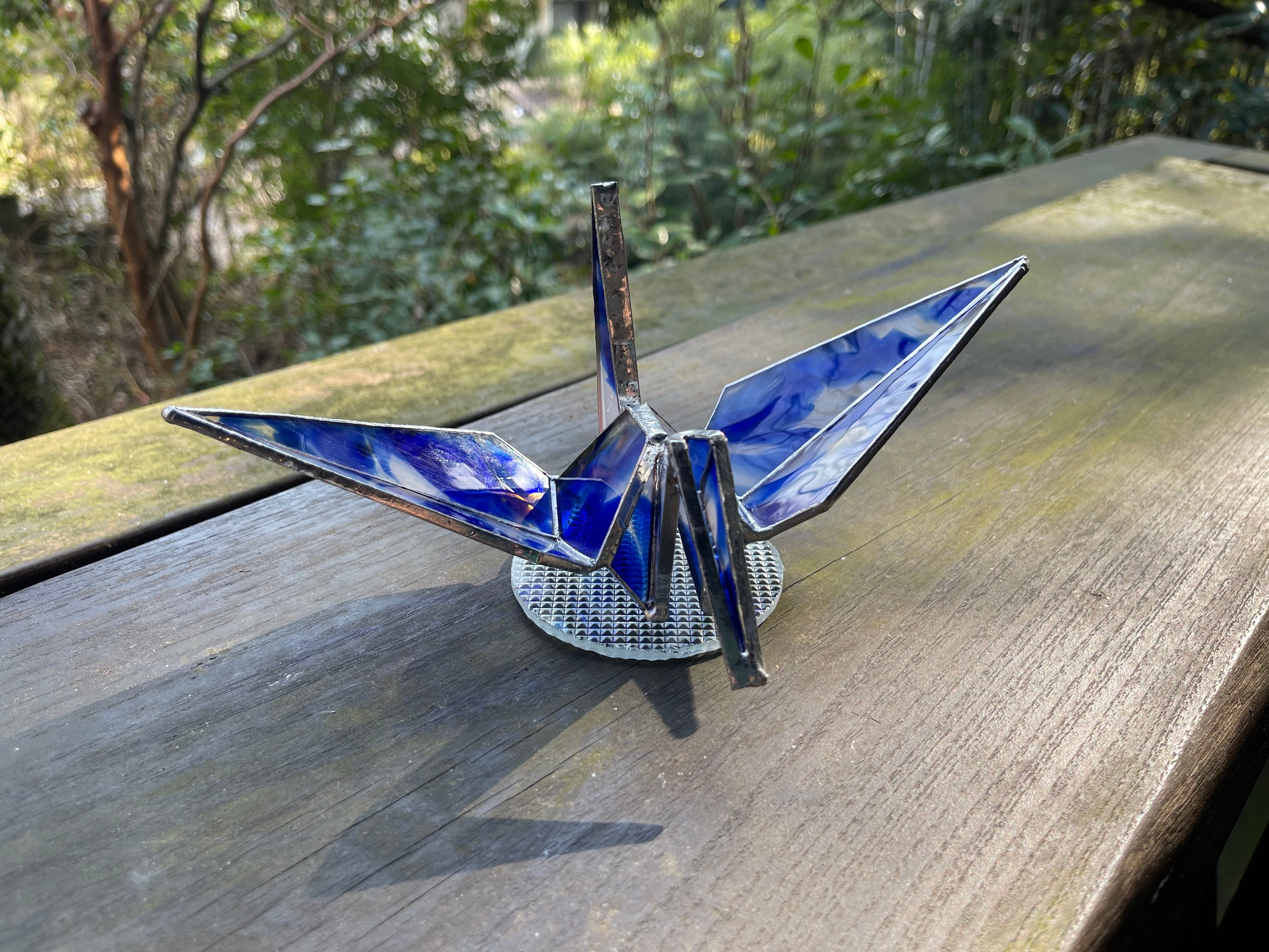 鶴と日の出のガラスアート no.243 鶴のパネル ステンドグラス鶴 書斎 室内ドア 新築