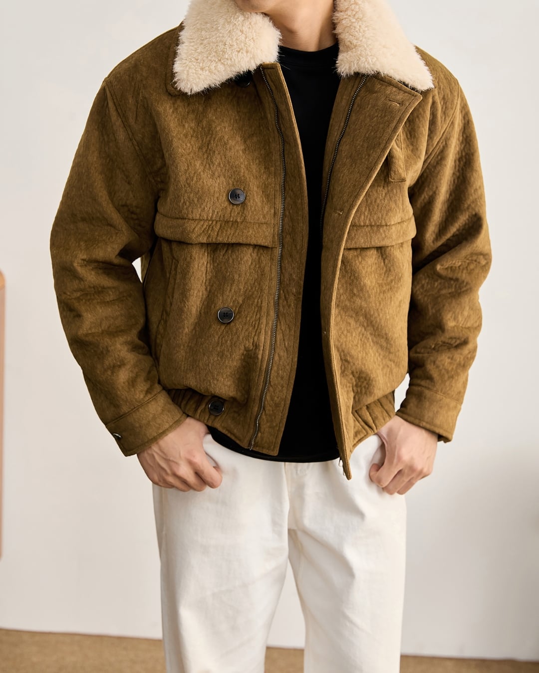 ジップアップ スウェードジャケット 2色 A0076
