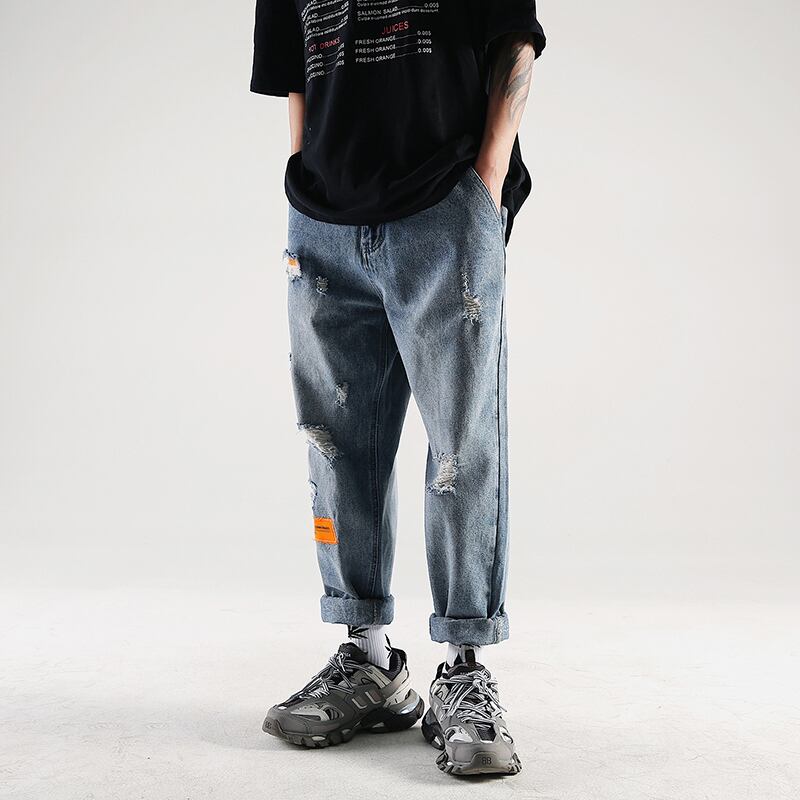 全1色 デニム パンツ ストレート カジュアル ダメージ おしゃれ