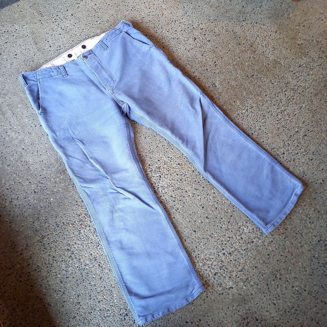 "hard work" フランス製？ サイドアジャスター付き モールスキン ワークパンツ used [201087]