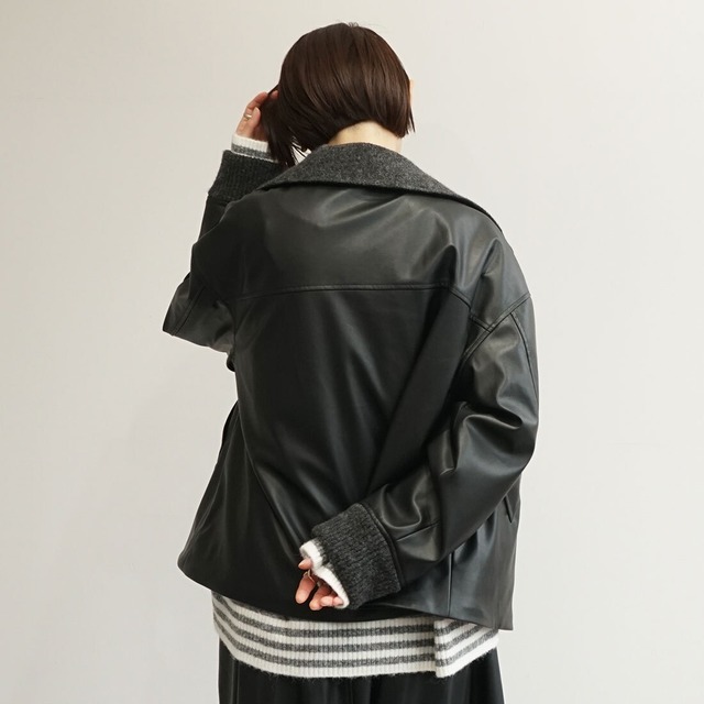 ニットコンビレザーブルゾン