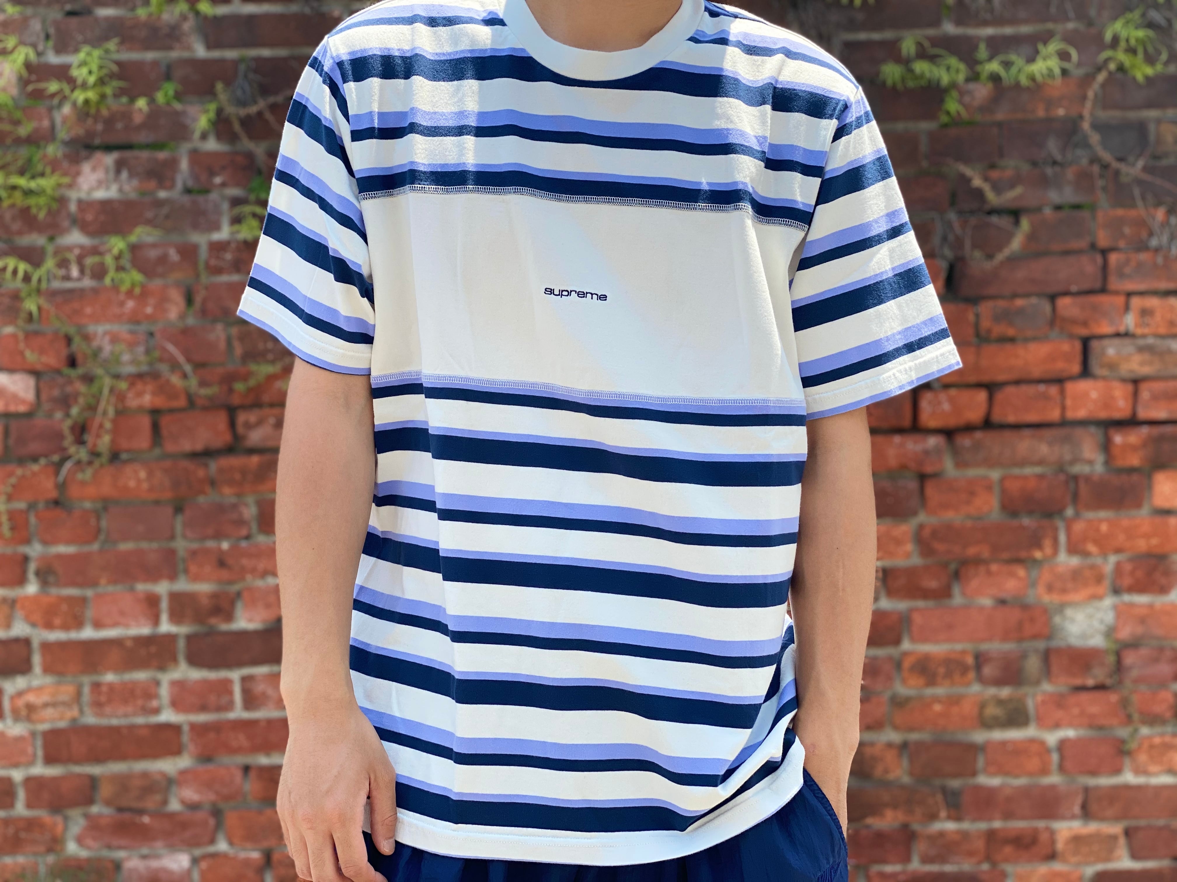 美品 Supreme logo stripe s/s top S ボーダー