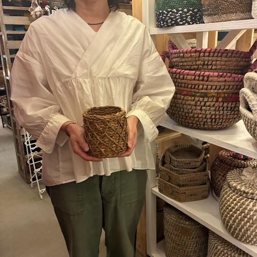 Bangladesh  Sea glass&Jute basket Storage 　バングラディッシュ　シーグラス＆ジュートバスケット　ラティス　S　収納　カゴ　小物入れ