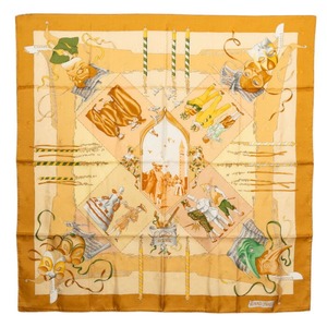 エルメス カレ90 ベニスのカーニバル Le Carnaval de Venise スカーフ ベージュ系 シルク レディース HERMES 中古