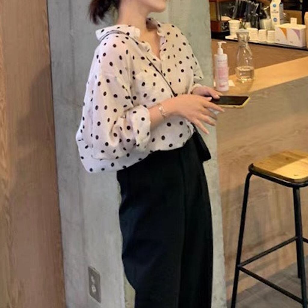 白黒ドット柄シャツ Mitten Shop