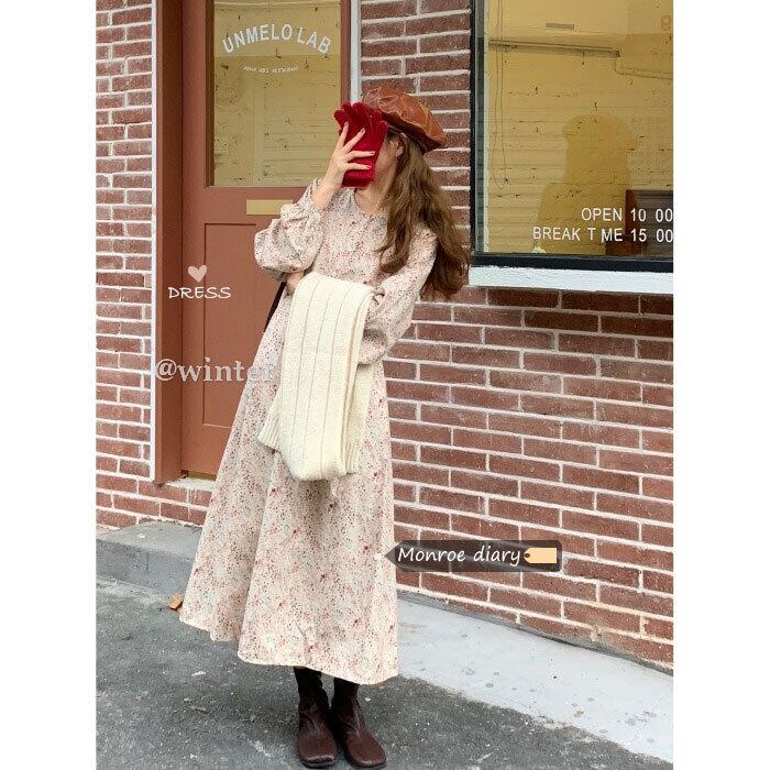 フローラルドレス スカート オータムウィンターベルベット 秋物 冬物 花柄 モンロー31947338557