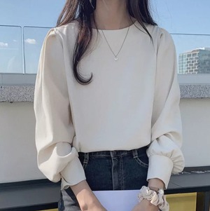 トップス シャツ ブラウス 袖あり 長袖 ボリューム袖 ラウンドネック 襟なし お得 かわいい 大人可愛い きれいめ 大人 上品 おしゃれ お洒落 清楚 大人女子 ガーリー 存在感 フォーマル 抜け感 知的 爽やか スマート 無地 春 秋 冬 入学式 入園式 卒業式 卒園式 ロングシーズン 10代 20代 30代 40代 50代 レディース 女性用 ビジネス OL 通勤 女子会 イベント レストラン お呼ばれ 着回し 普段使い 重ね着 モテ 二の腕カバー S M L XL	 アプリコット ブルー