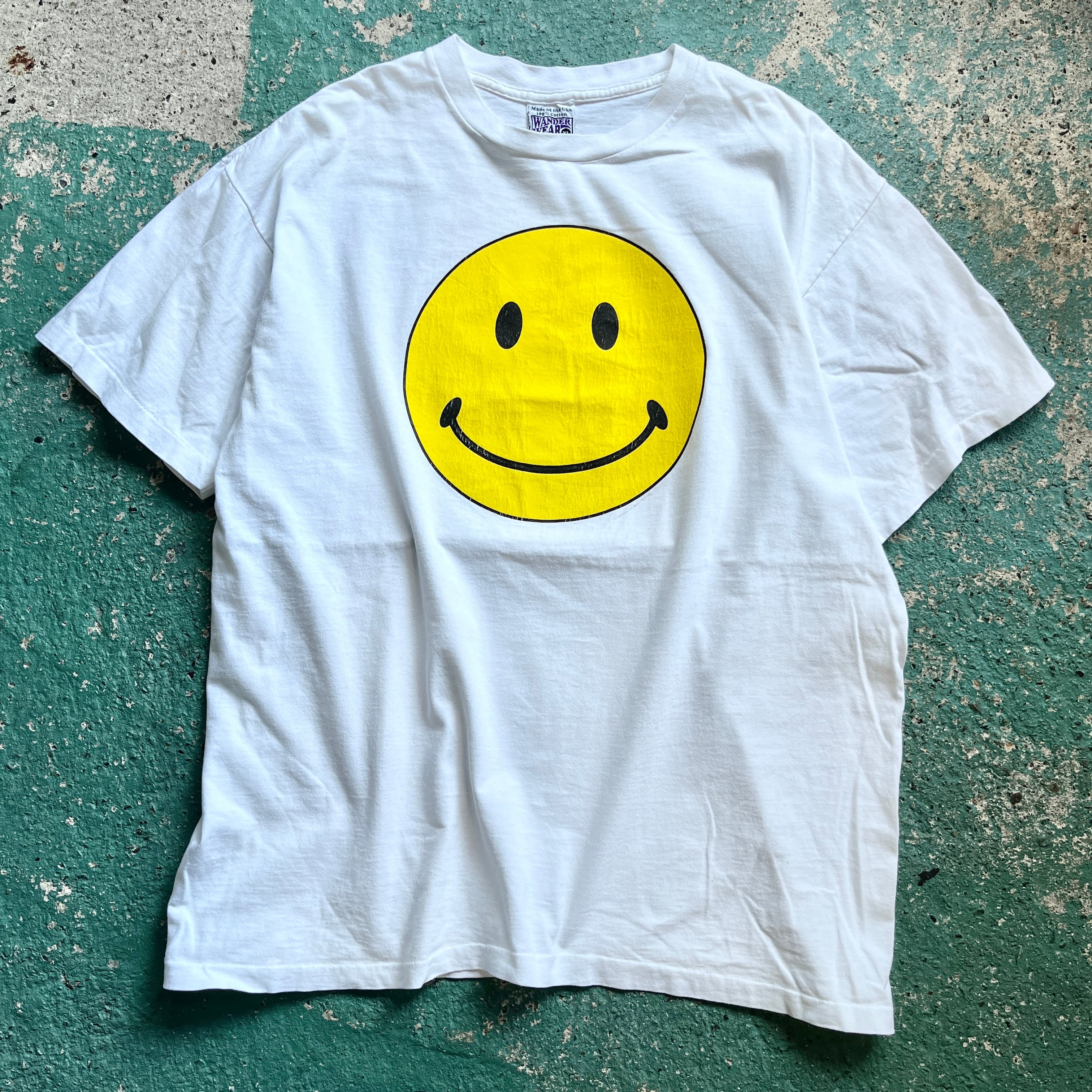 90年代 USA製 WANDER WEAR スマイル ニコちゃん プリントTシャツ 