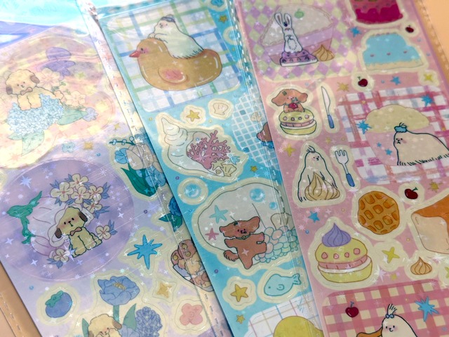 ふわふわ子犬のホログラムシール2枚セット　奶味修修狗シリーズ【信的恋人】[CLV-2s]