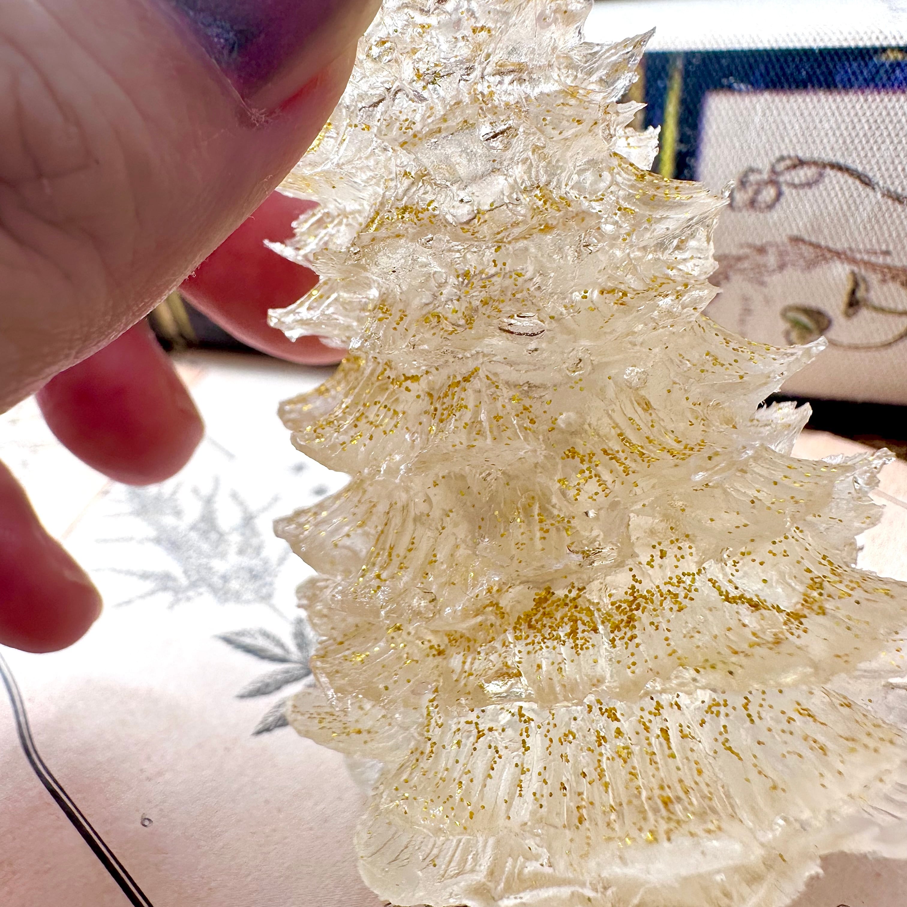ミニクリスマスツリー》水晶【もみの木】ゴールドラメ 一点物