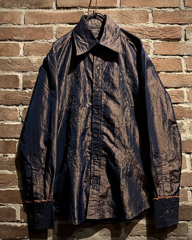 【Caka act3】“玉虫” Color Botanical Embroidery Vintage L/S Shirt