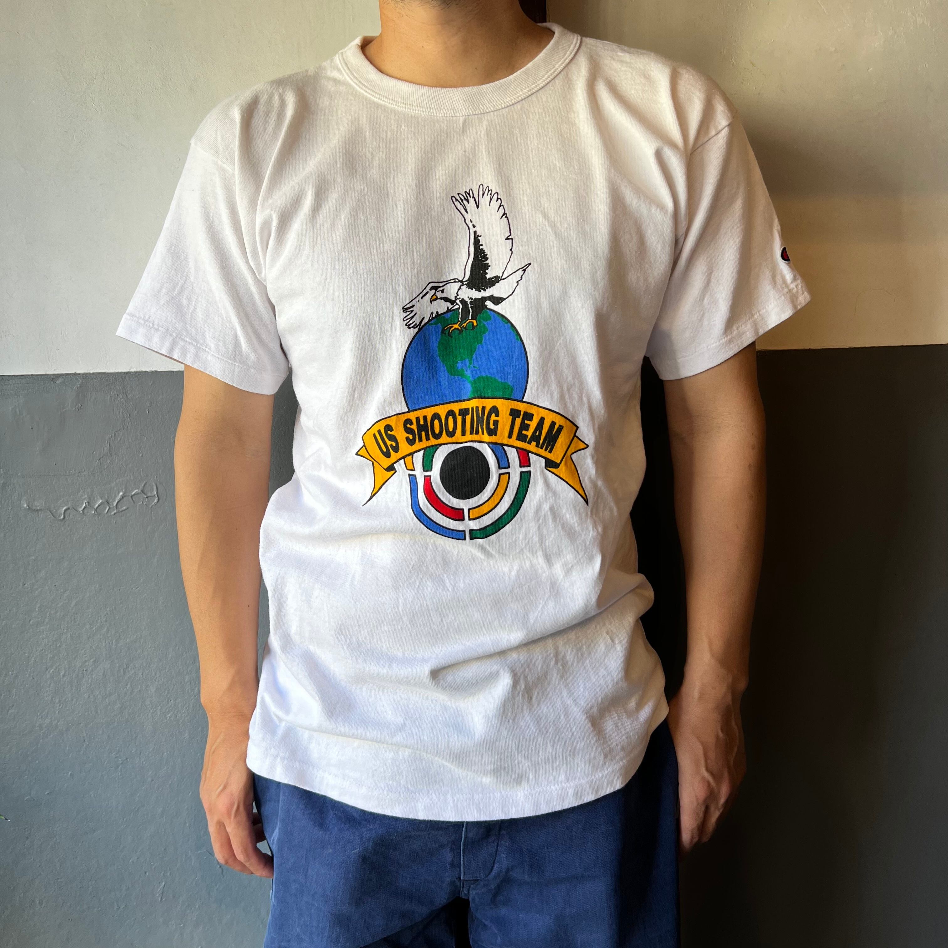 90s　チャンピオン　Tシャツ　青刺繍タグ　ポケット付き　ブラック　ランタグ