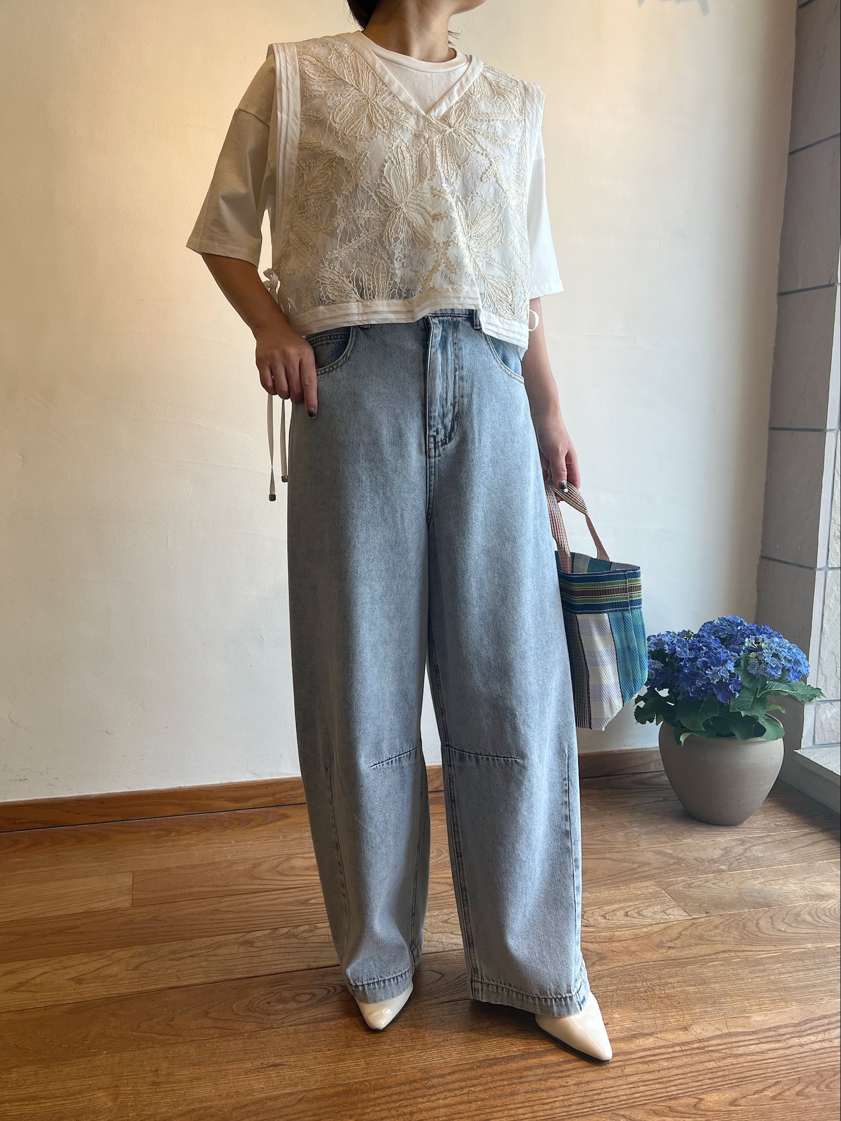 新品 ディニテコリエ タックワイドデニム cyan tokyo cafune CYAN TOKYO / 3Dタックケミカルワイド | anouk