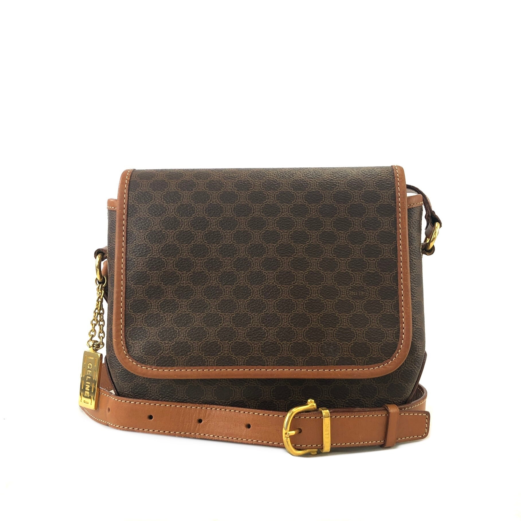 CELINE セリーヌ マカダム ロゴチャーム フラップ ショルダーバッグ