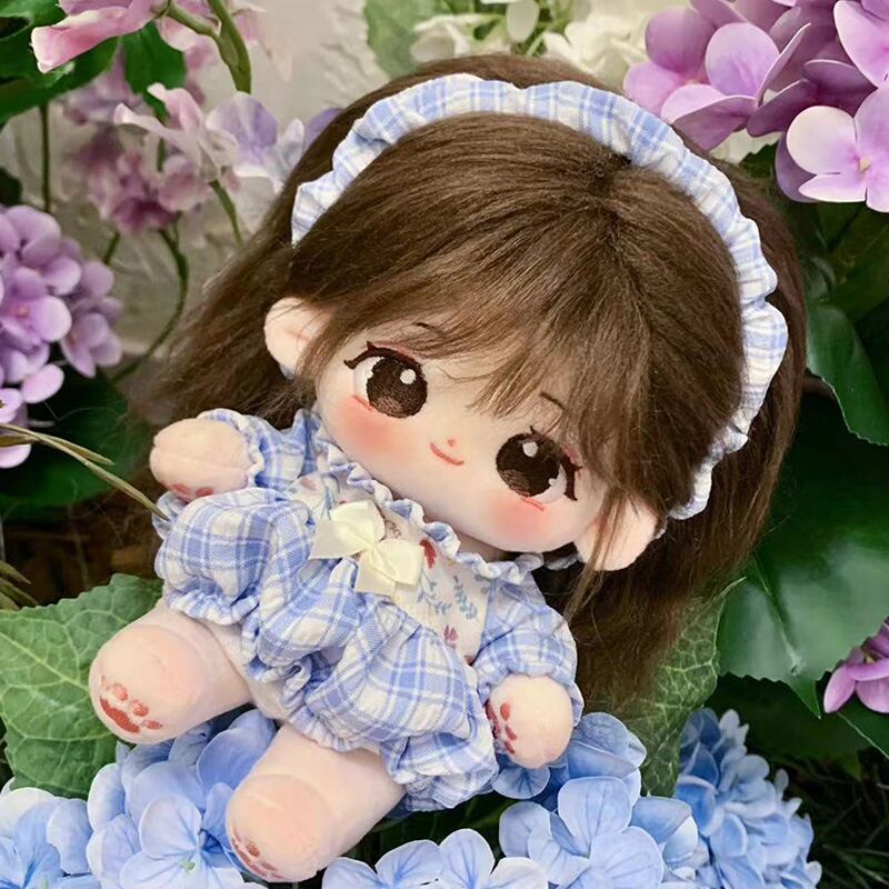 20cmぬいぐるみ用 かわいい 夏 チェック柄ワンピース+ヘアリボン 着せ