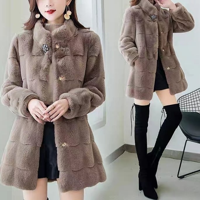 5色 ファー エコファ コート スタンドカラー ボタン 着映え (MB405)φ