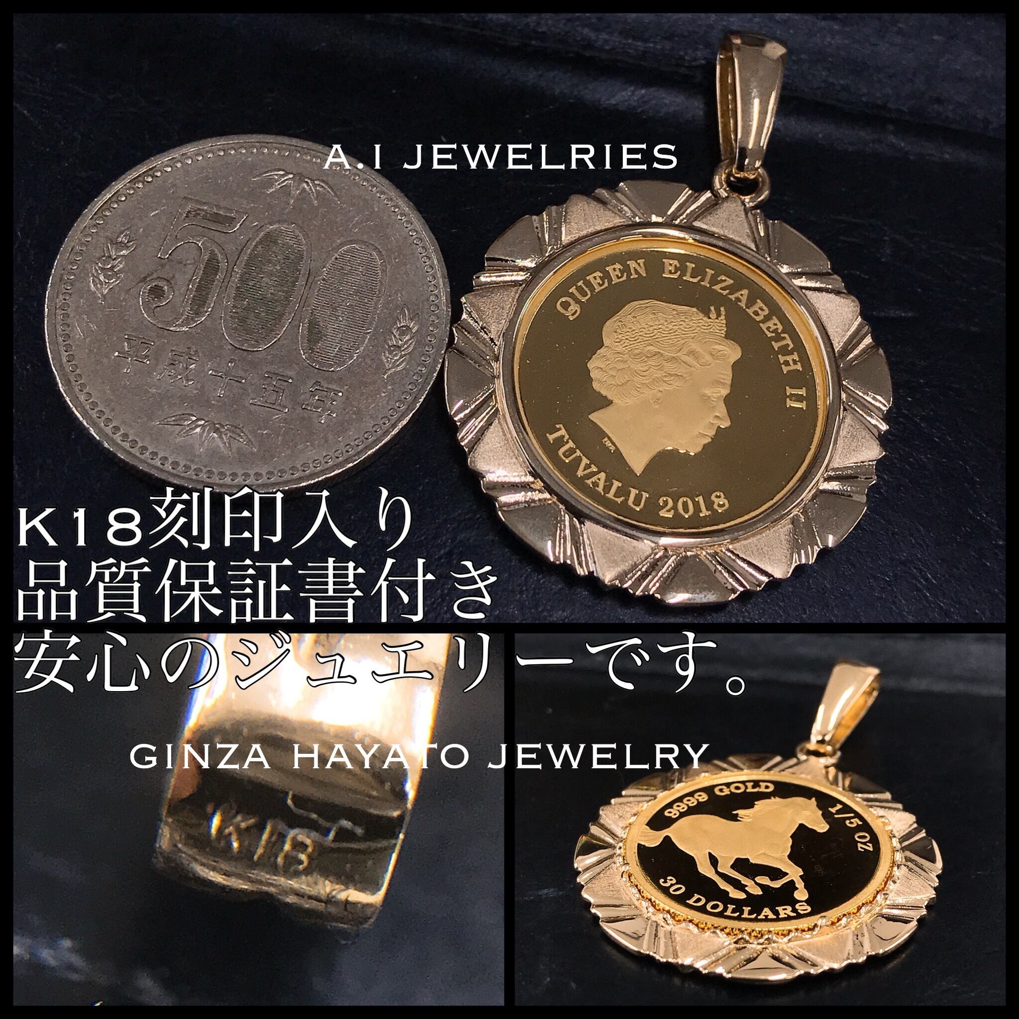K18 K24 18金 純金 コイン ペンダント 1/5オンス 1/5oz 500円玉サイズ ...