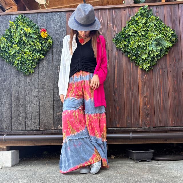 コットンタイダイティアードパンツ