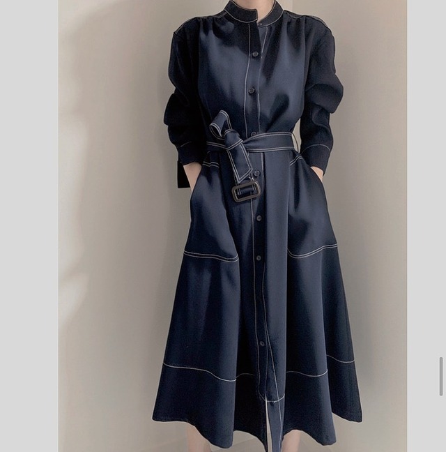 denim belt coat dress 2color