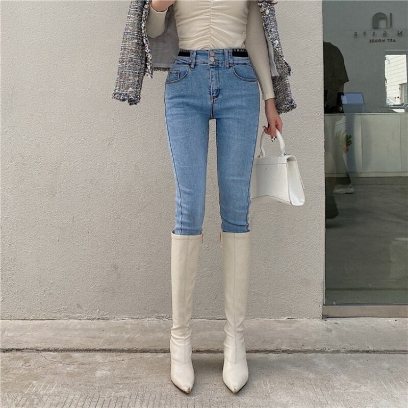 ハイウェストウェストジーンズ スプリングストレッチレギンス パンツ エラスティック 伸縮 春物 1号婦人38686217807