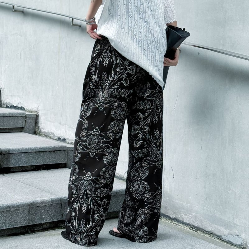 Botanical print wide pants 2 colors V2432