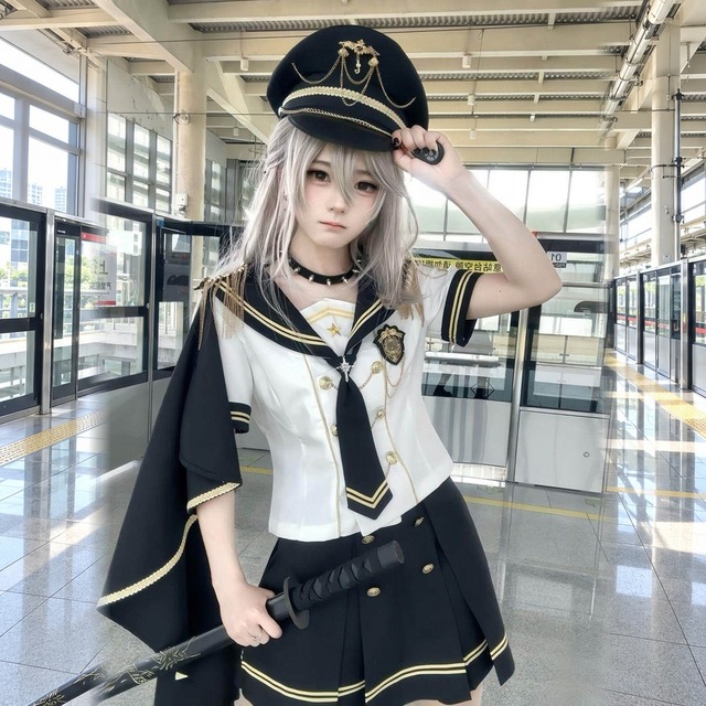 星冠の少女 軍服セーラーロリータ 3点セット｜半袖トップス＋39cmプリーツミニスカート＋ケープ