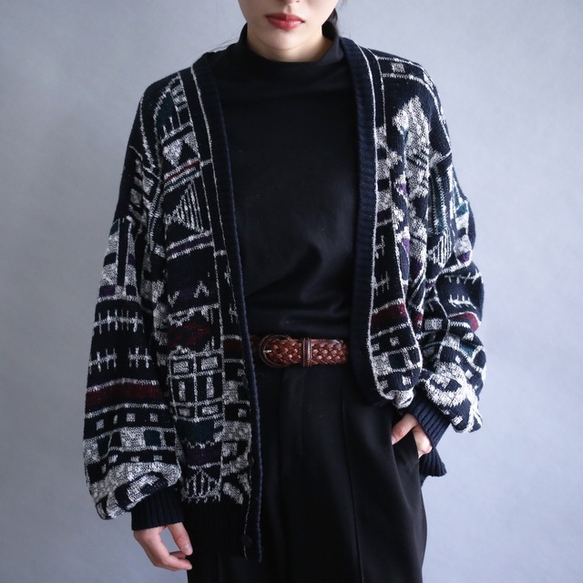 dark tone geometry pattern 3b loose silhouette cardigan