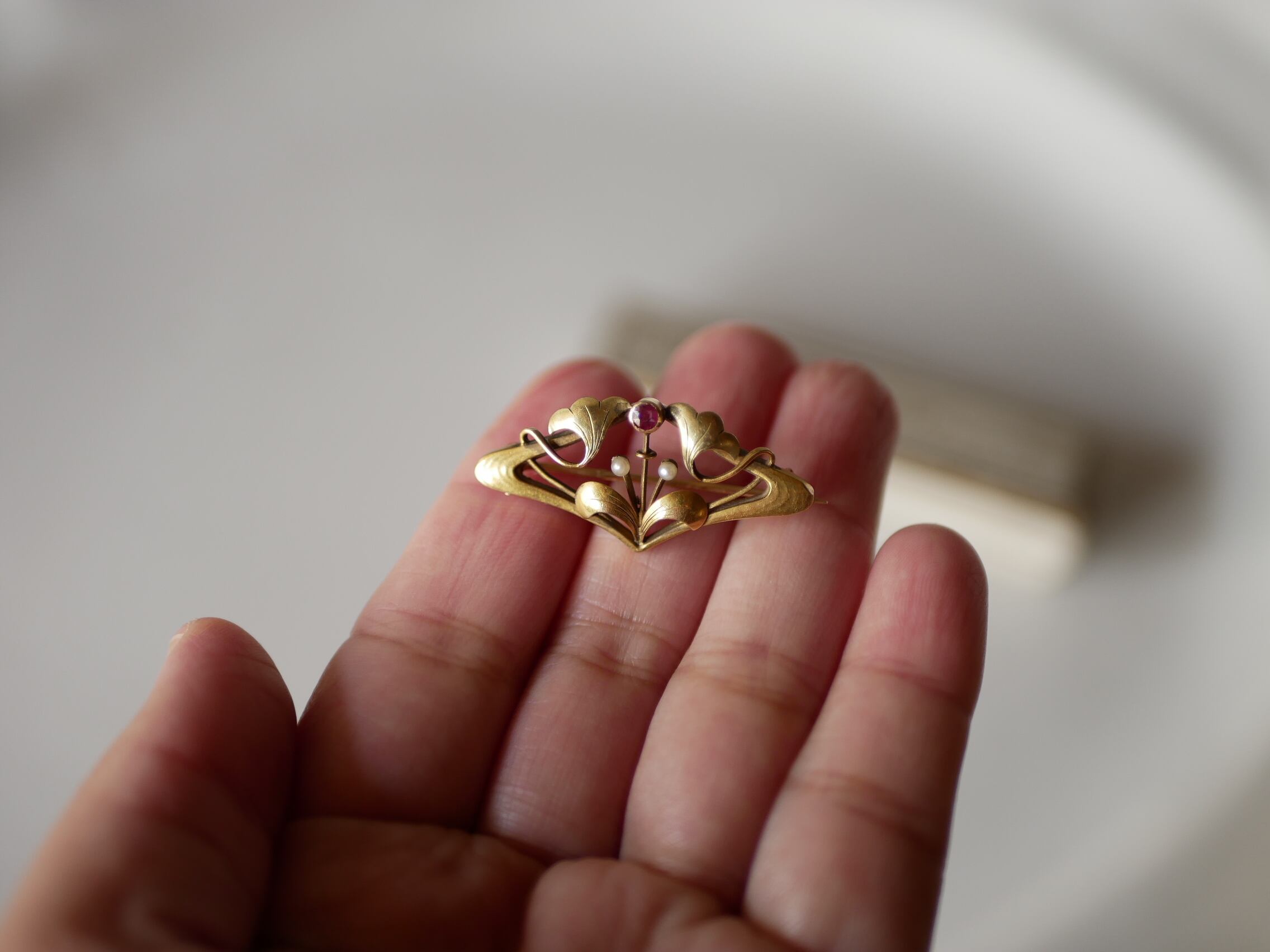 アールヌーヴォー　K18　アンティークブローチ　アンティークジュエリー FB-03】 アールヌーヴォー K18 アンティークブローチ