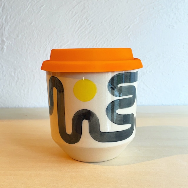 STEPH LIDDLE "The Moment Cup" Wiggle with Yellow Dot -white stoneware