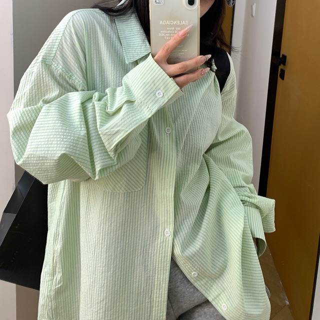 oversized color striped shirt　オーバーサイズカラーストライプシャツ　J0871