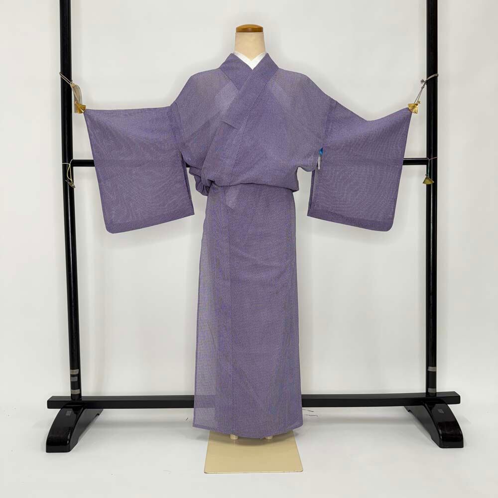 小紋 夏 絽 夏用 幅広 大きい 洗える着物 裄65.7cm 身丈159cm 花柄