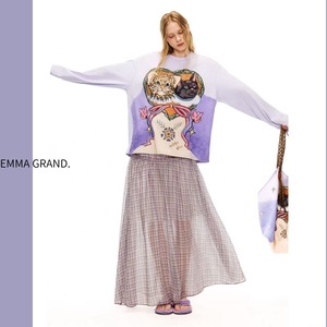 星飾りのハートフレームに並ぶ二匹の猫長袖トップス E00649