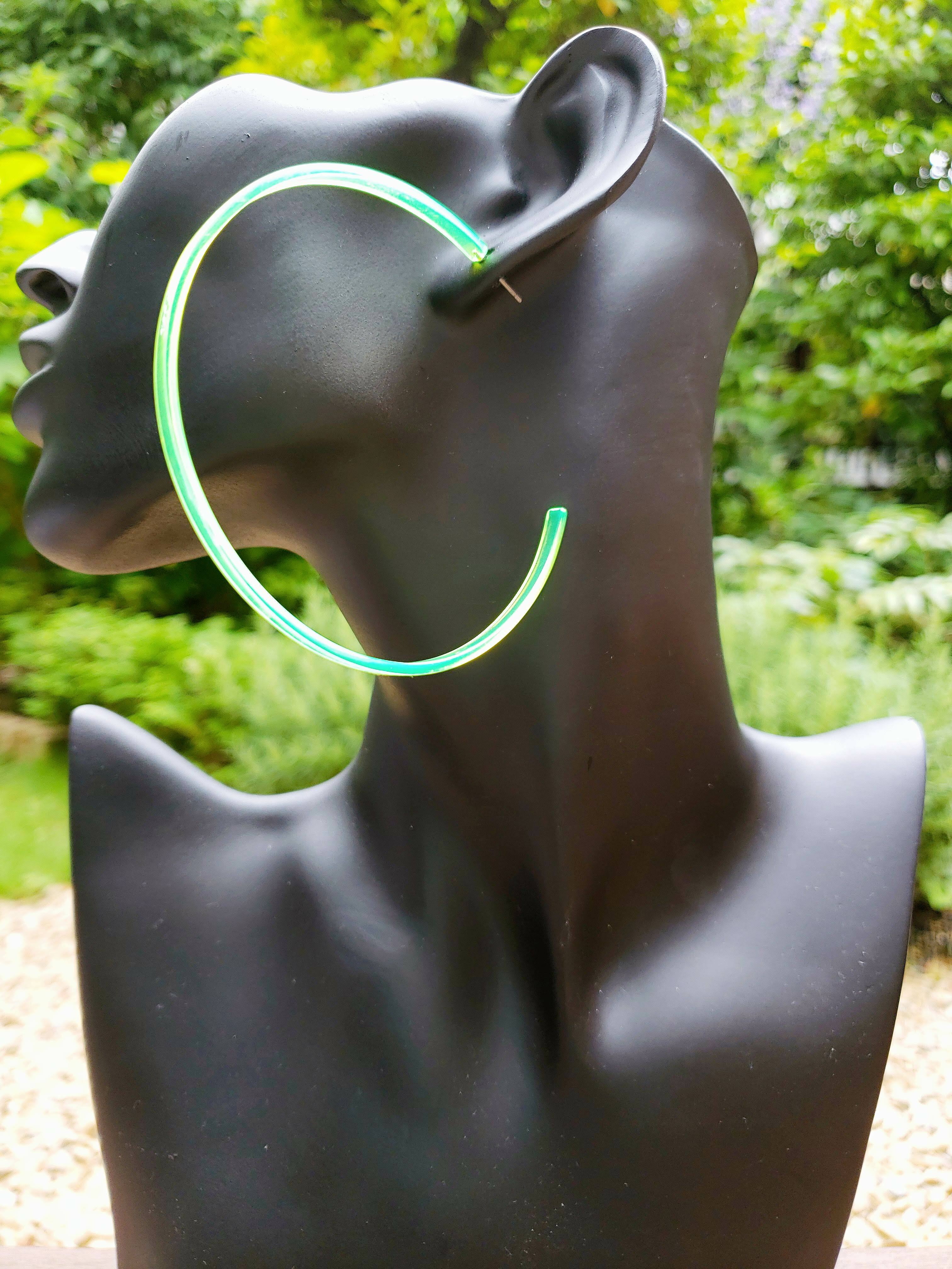 クリアフープピアス - L ネオンイエロー 蛍光 ネオンカラー