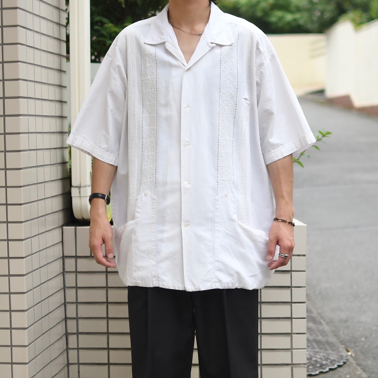 ~80's 3pocket cuba shirt white