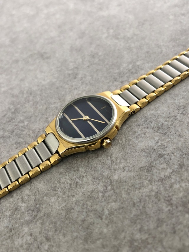 Yves Saint Laurent イヴ・サンローラン 腕時計 シルバー×ブラック YSL ステンレススチール ボーダー vintage ヴィンテージ オールド as4e87