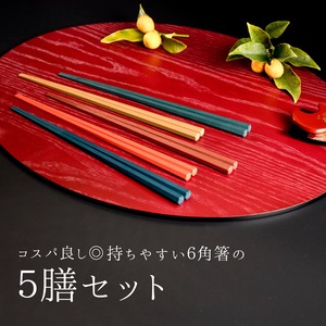 持ちやすく丈夫な六角箸のセット「ワントーン」（5膳セット）