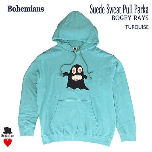 BOGEY RAYS SUEDE PULL PARKA TURQUISE ボギーレイズ スエード スウェット プルパーカー ターコイズ BOHEMIANS ボヘミアンズ 日本製