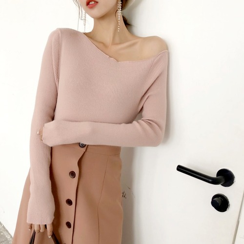 オフショルダー&ワンショルダーリブニット