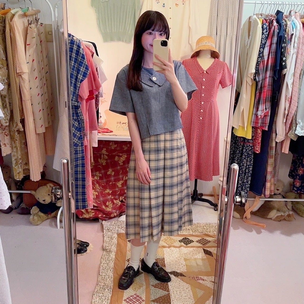 DAKS / blue beige check skirt