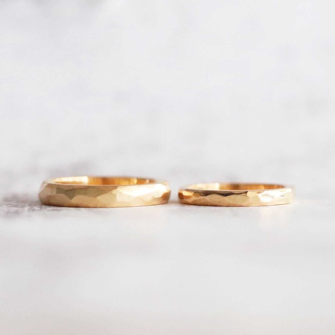 【結婚指輪】多角面_幅3.5&2.5mm _K18YG