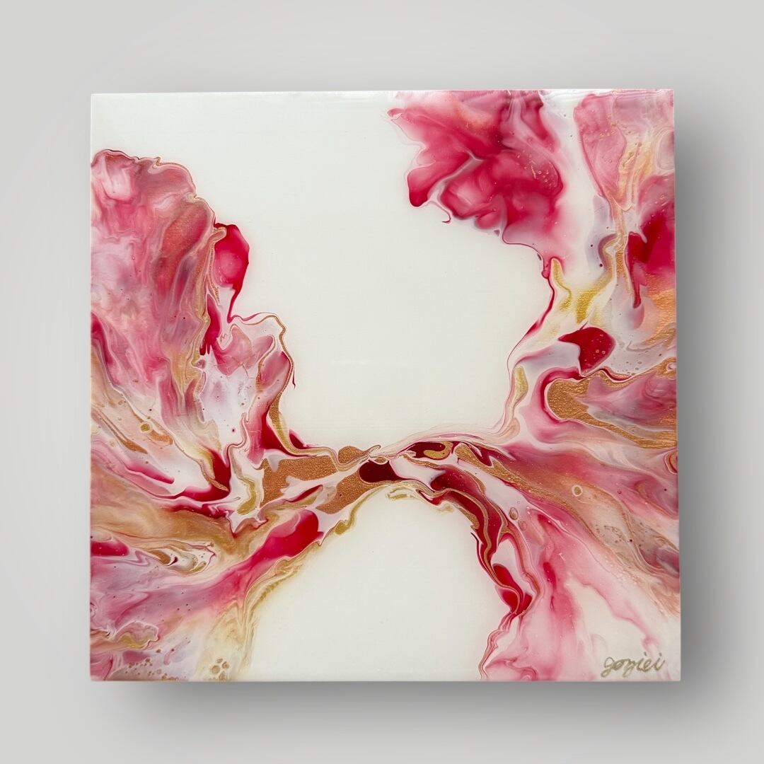咲く No.2 アート 抽象画 【20×20cm】 木製パネル、レジンコーティング
