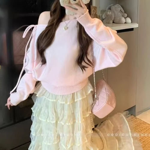 2色／リボンオフショルニット ・73767