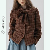 格子に赤が踊る結び：ビッグリボンチェックシャツ《XU0283》