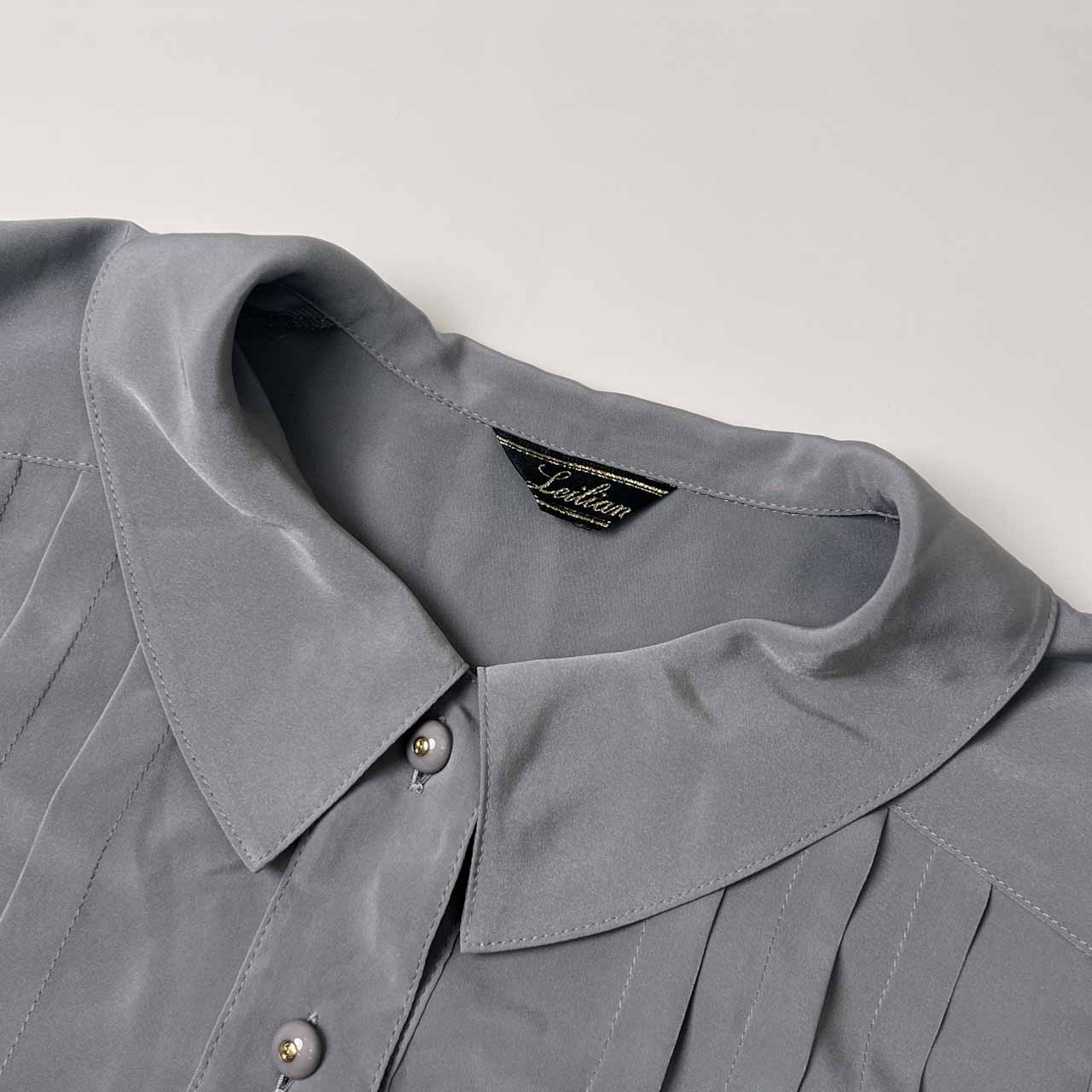 Leilian レリアン タック デザイン 長袖シャツ ブラウス /グレー レディース レトロ