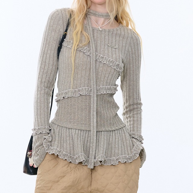 Irregular Lettuce Edge Hem tops <2colors>
