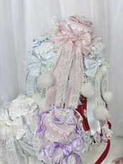 ♡【全6色】マシュマロぽんぽんリボン ロリィタミニハットヘアクリップ＋ヴェールセット light blue ♡