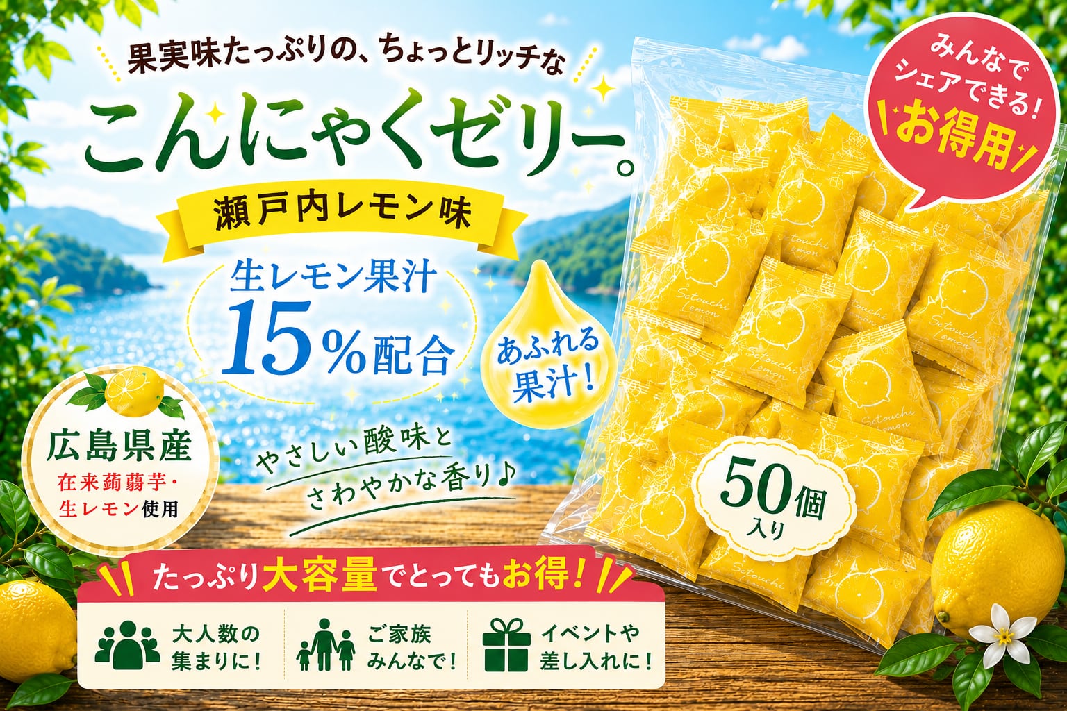 和玉車厘（わだまゼリー）瀬戸内レモン お徳用 50個入り | （株）森岡農園