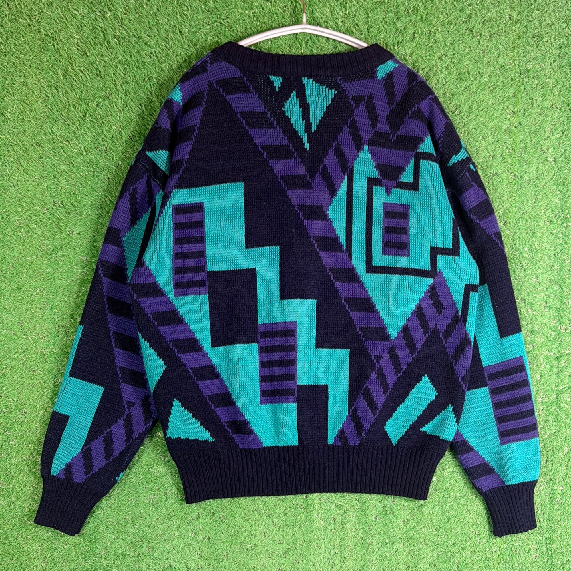 Men's】 80s - 90s 幾何学柄 アクリル ニット カーディガン / 80年代